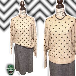 H&m Twee Fuzzy Beige & Black Polka Dot Wool Crewneck Oversized Sweater, Small